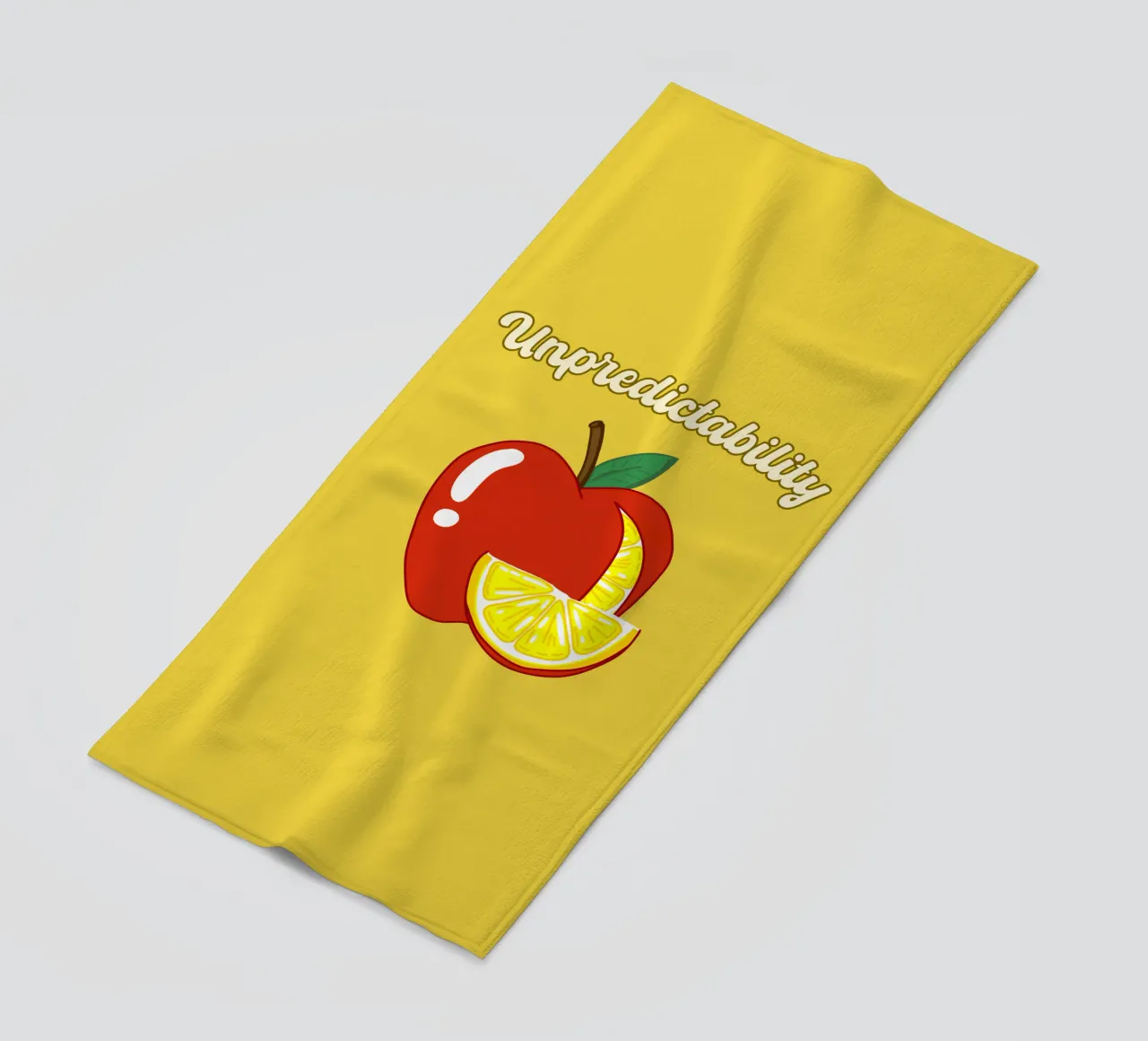 Unvorhersehbarkeit Apfel-Zitrone Motivationsdesign Strandtuch von sillyindustries