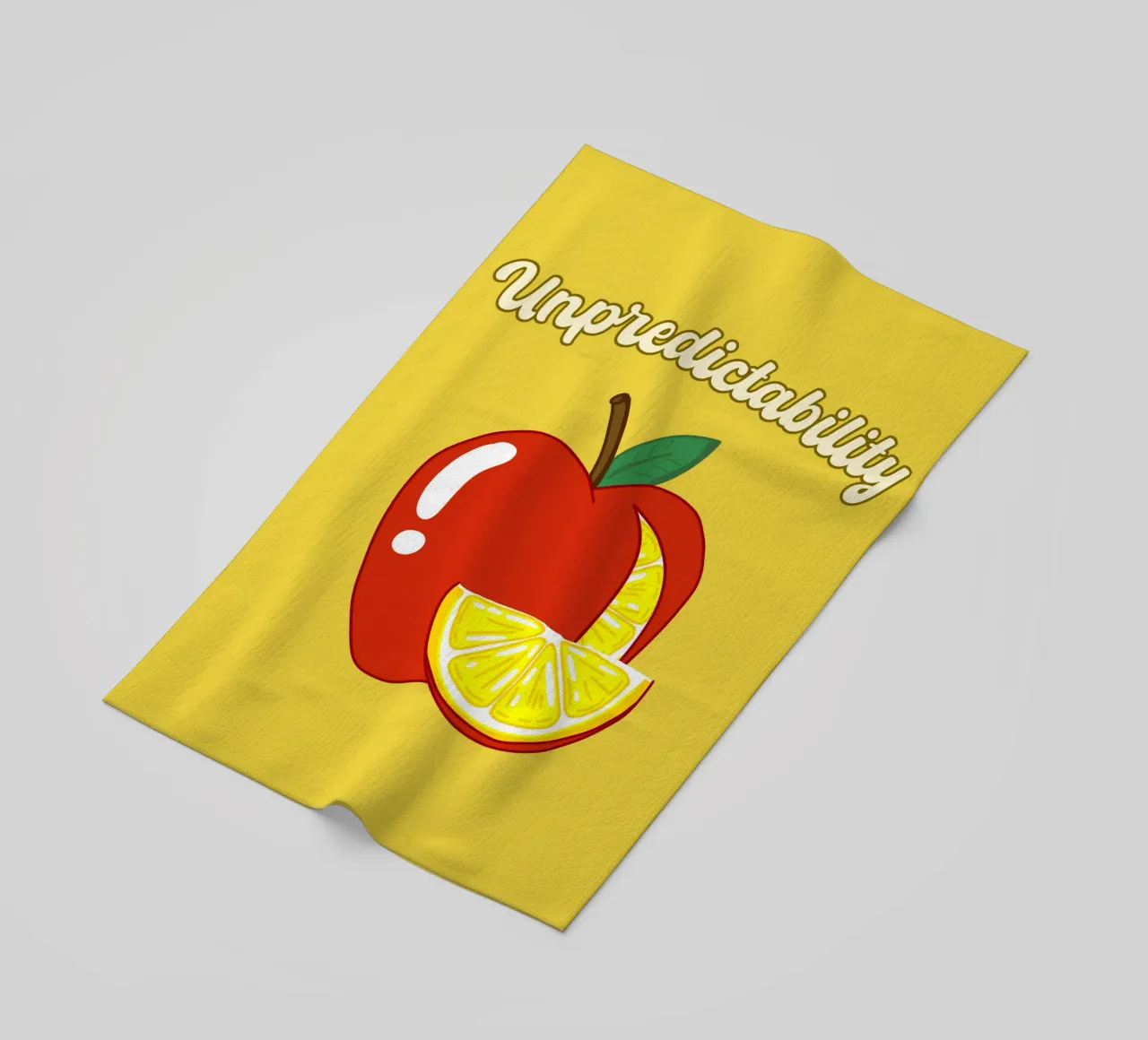 Unvorhersehbarkeit Apfel-Zitrone Motivationsdesign Strandtuch von sillyindustries
