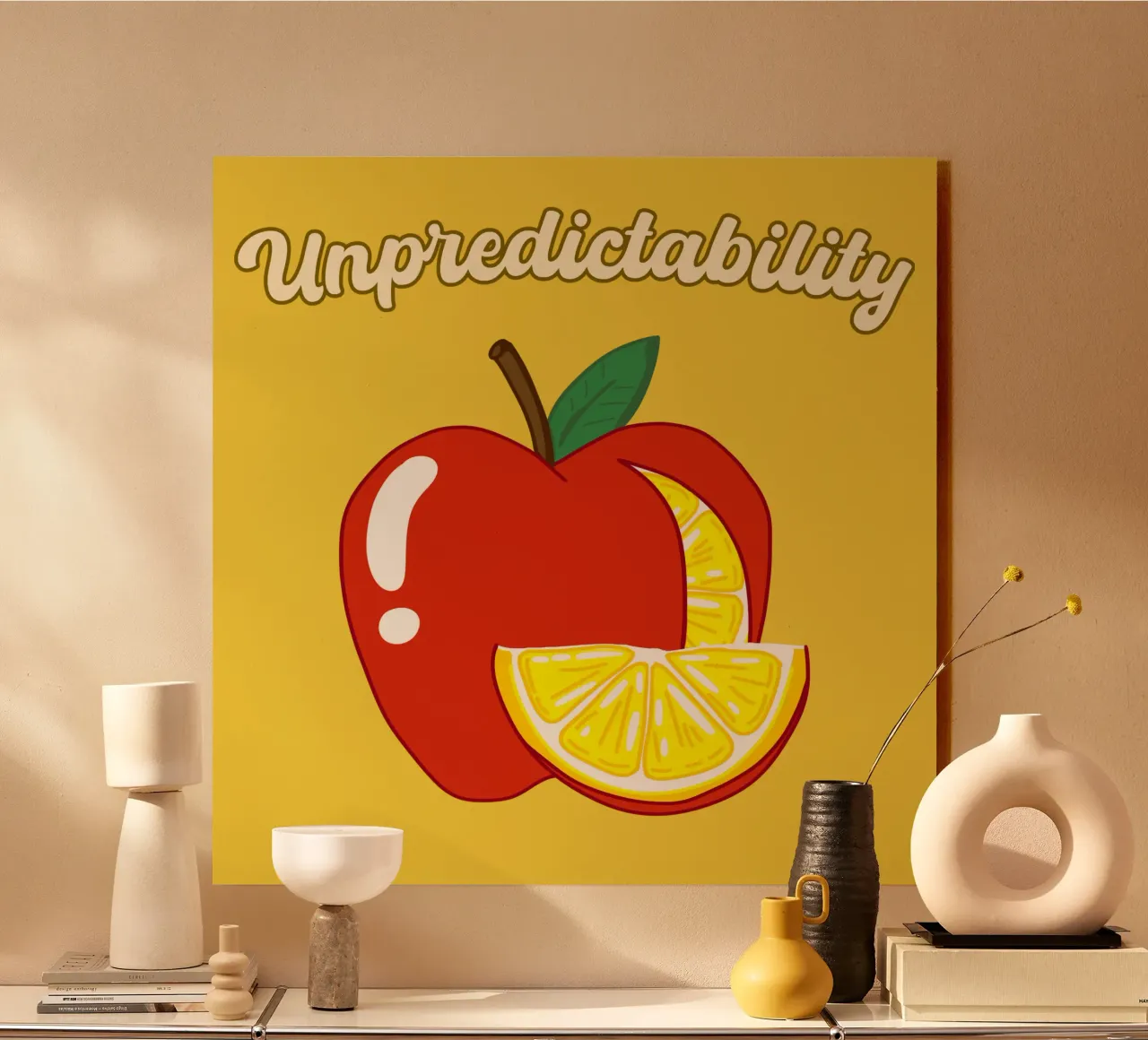 Unvorhersehbarkeit Apfel-Zitrone Motivationsdesign Alu-Dibond von sillyindustries