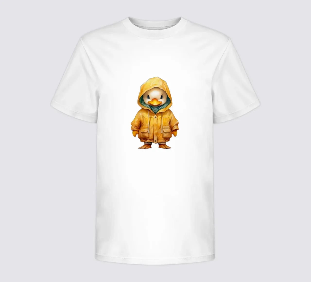 Watercolor Cartoon Duck in a Hoodie kids t-shirt by Animal Portraits