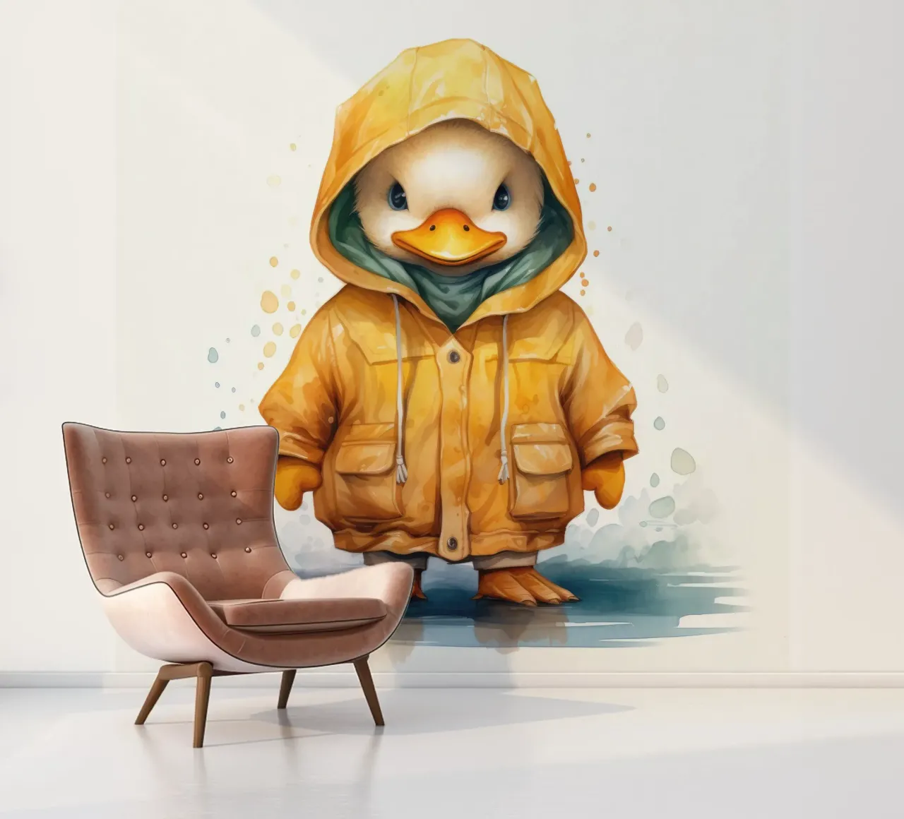 Watercolor Cartoon Duck in a Hoodie photo wallpaper by Animal Portraits