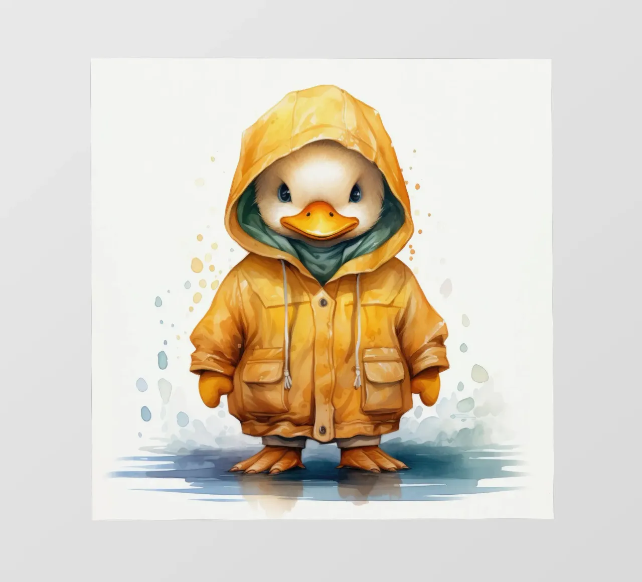 Watercolor Cartoon Duck in a Hoodie photo wallpaper by Animal Portraits