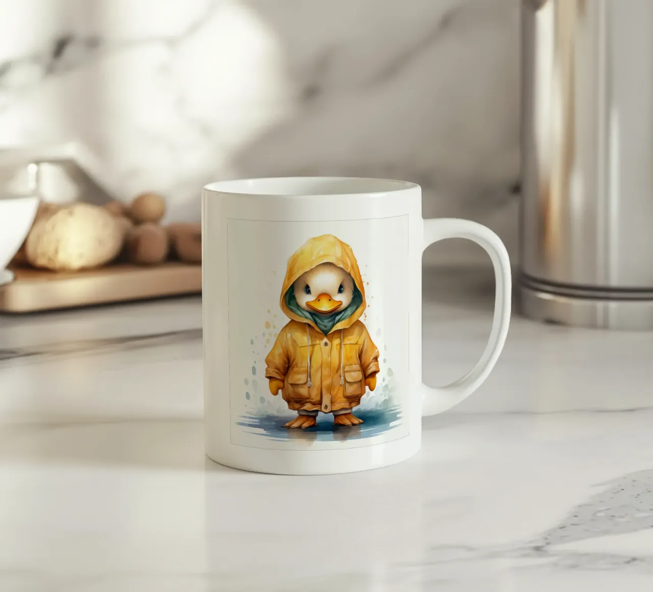 Cartone animato acquerellato con felpa con cappuccio tazza in ceramica da Animal Portraits