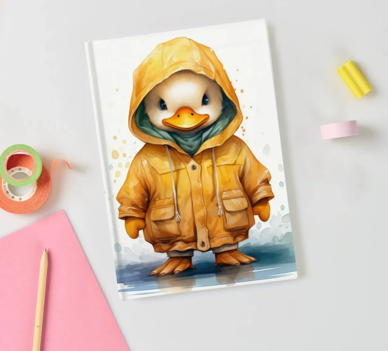 Watercolor Cartoon Duck in a Hoodie notebook by Animal Portraits