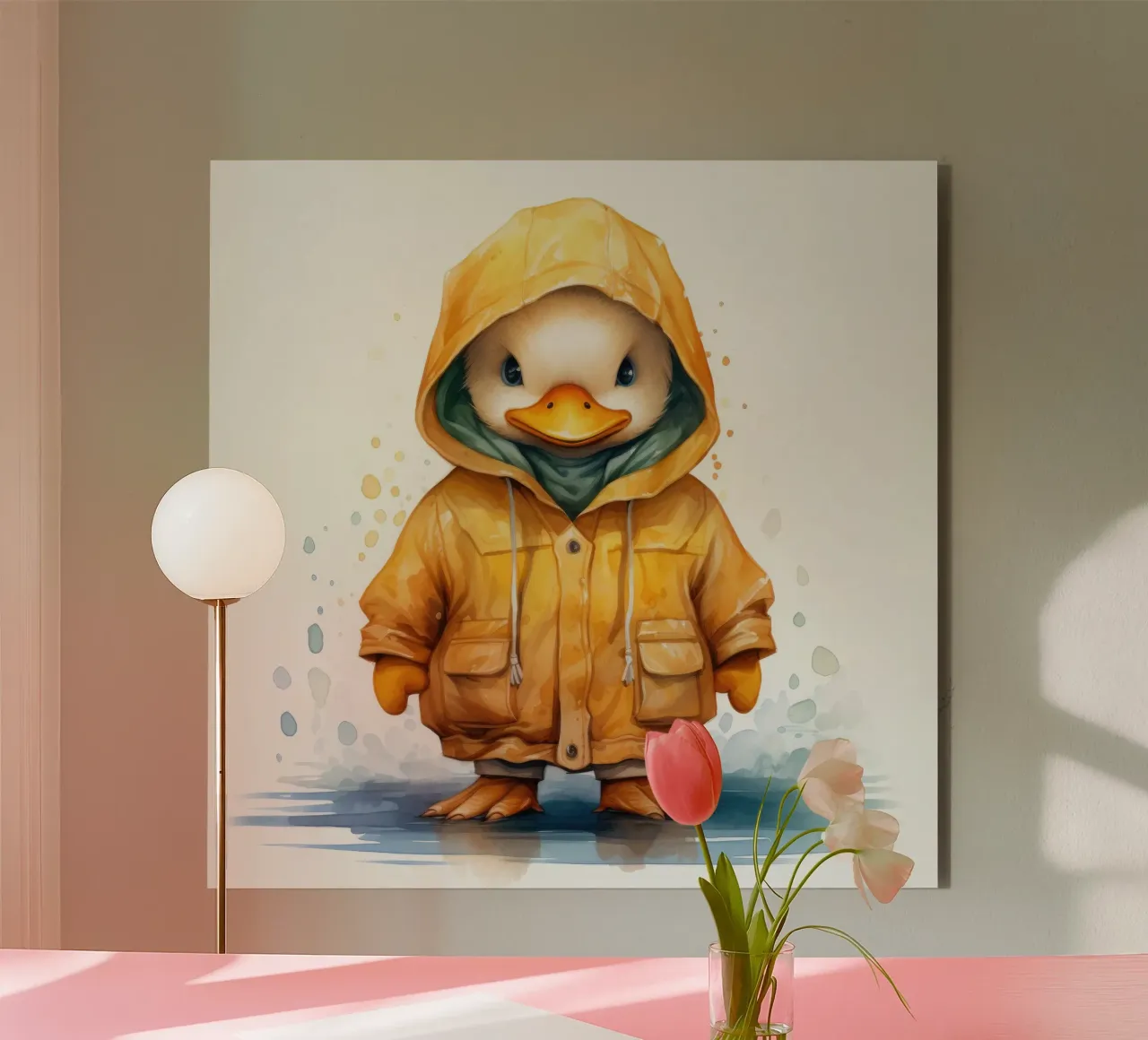 Cartone animato acquerellato con felpa con cappuccio alluminio dibond da Animal Portraits
