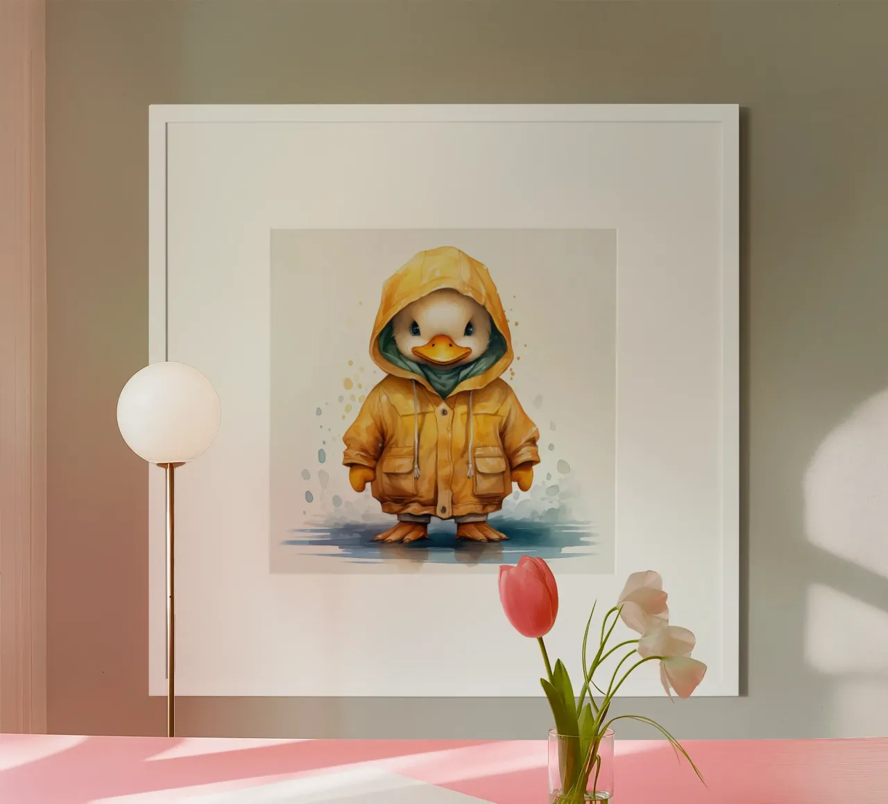 Cartone animato acquerellato con felpa con cappuccio poster con telaio in alluminio da Animal Portraits