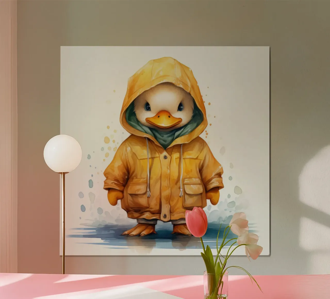 Cartone animato acquerellato con felpa con cappuccio poster con telaio in alluminio da Animal Portraits