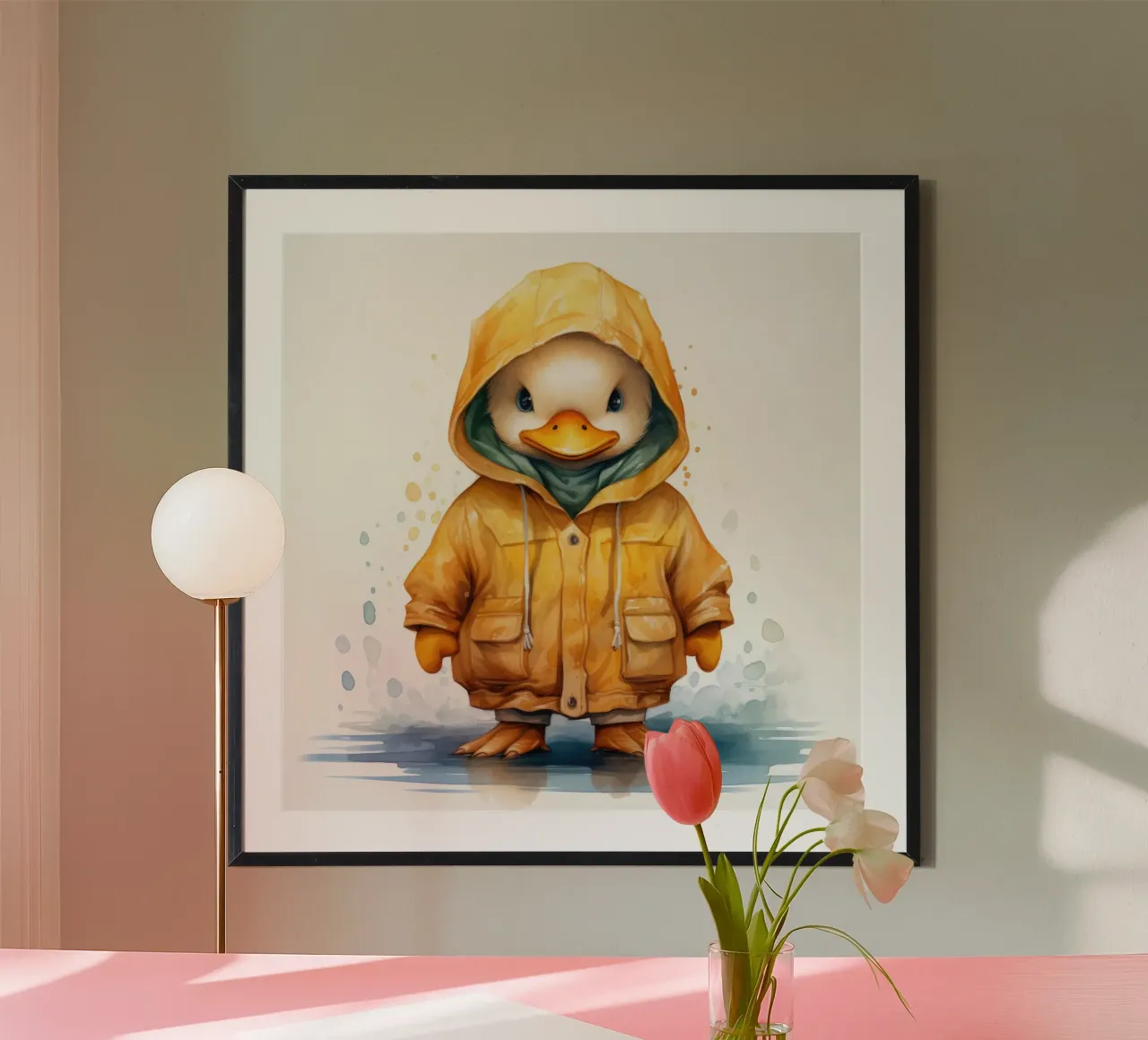 Cartone animato acquerellato con felpa con cappuccio poster con telaio in alluminio da Animal Portraits
