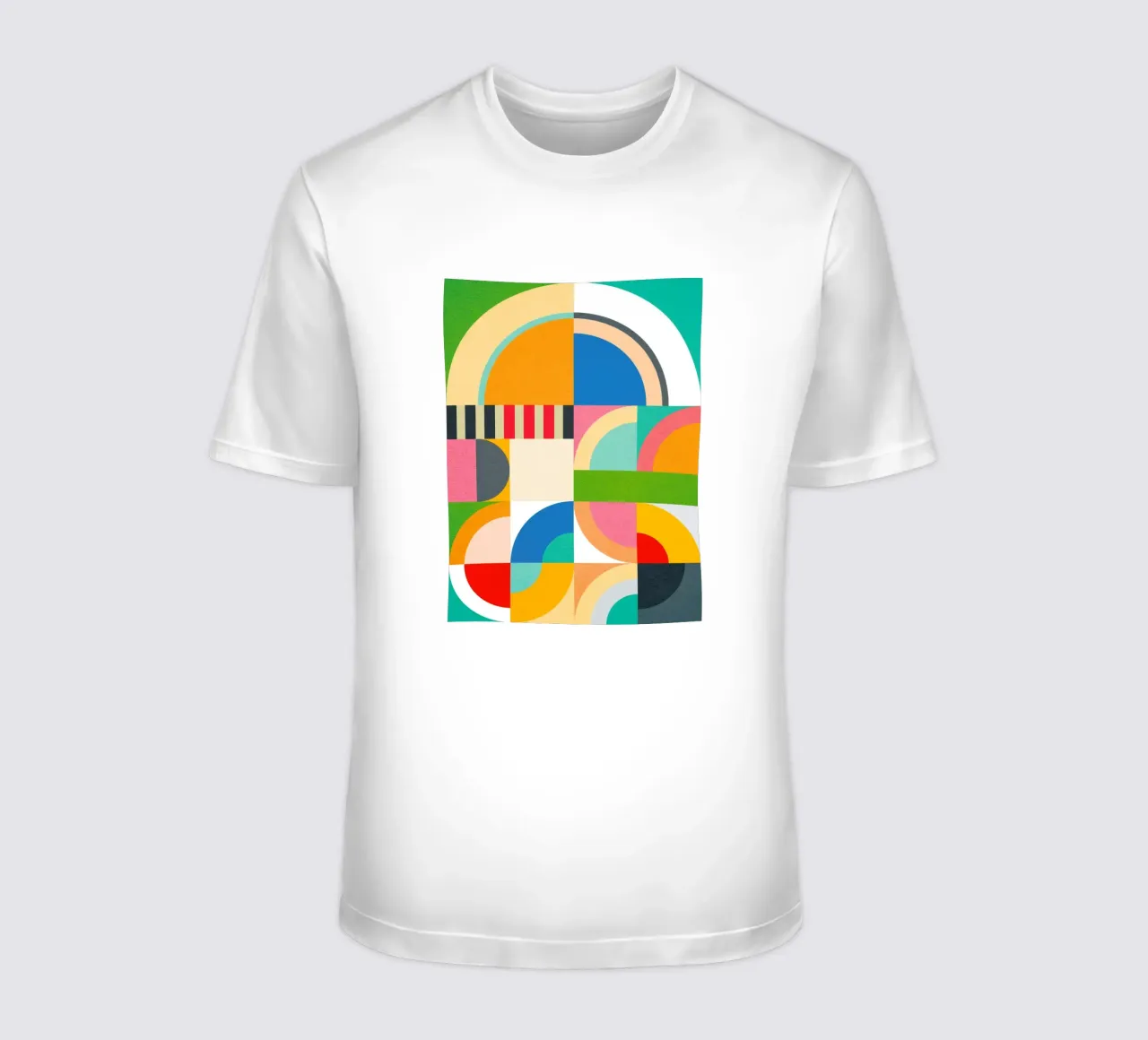 Vibrant and playful Bauhaus Geometry t-shirt by Dominique Vari Abstract