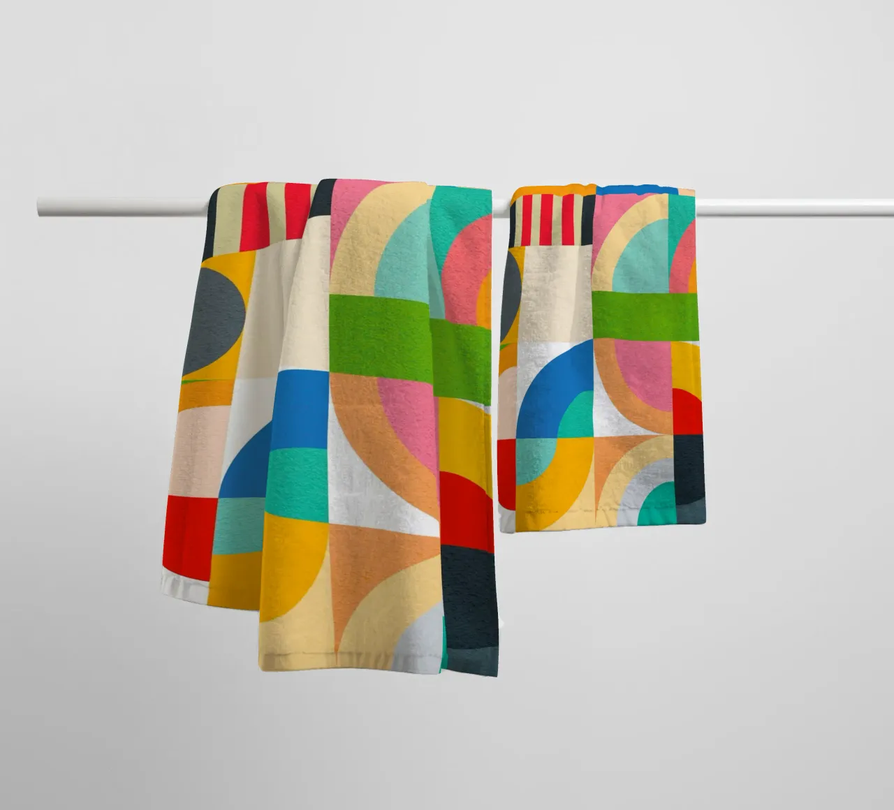 Vibrant and playful Bauhaus Geometry towel by Dominique Vari Abstract