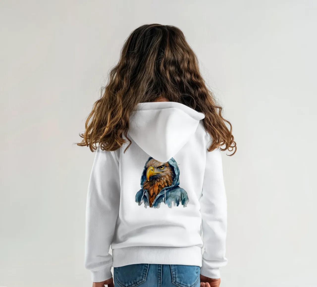 Acquerello cartone animato Aquila in felpa con cappuccio felpa bambino con cappuccio da Animal Portraits