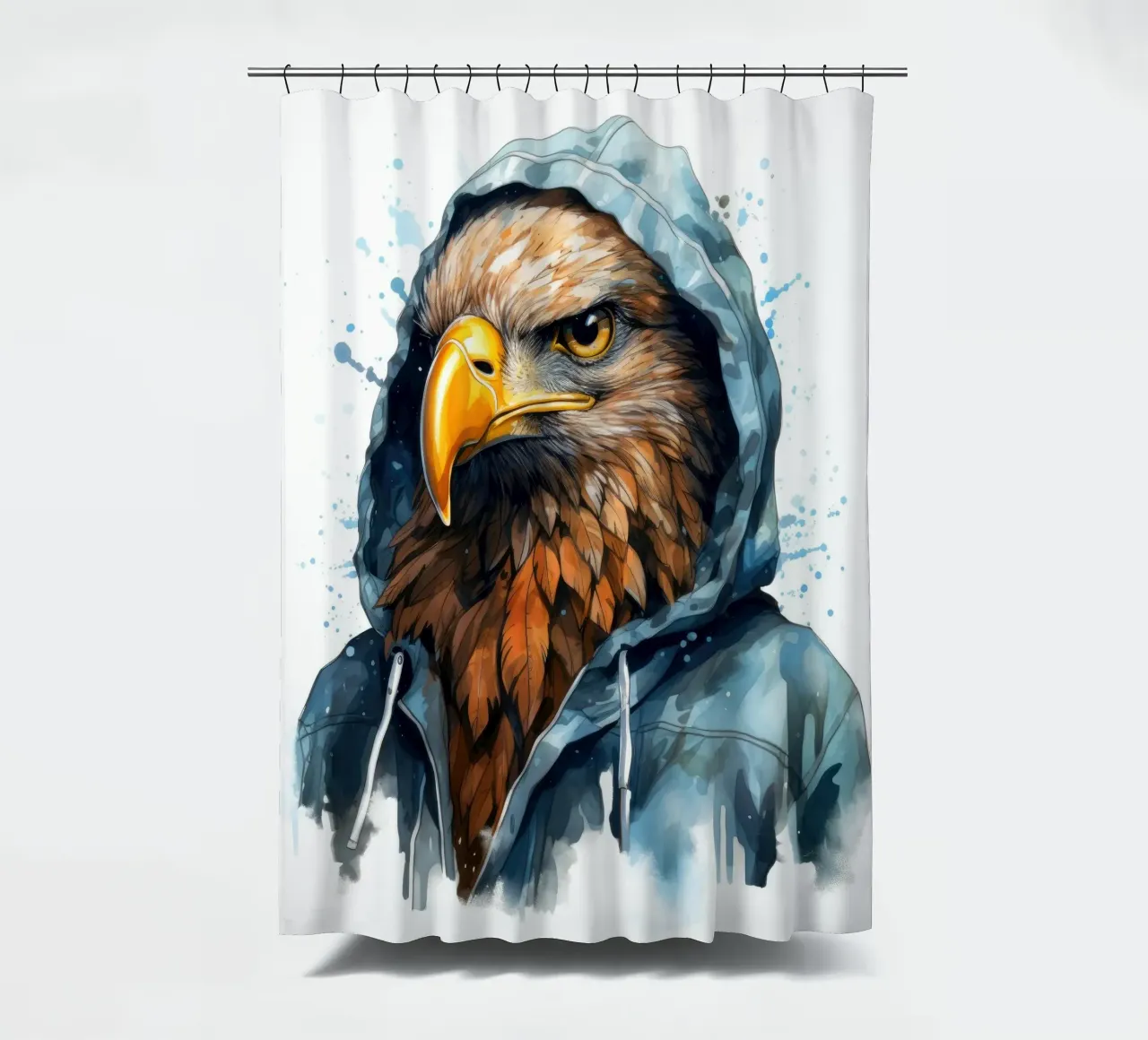 Acquerello cartone animato Aquila in felpa con cappuccio tenda da doccia da Animal Portraits