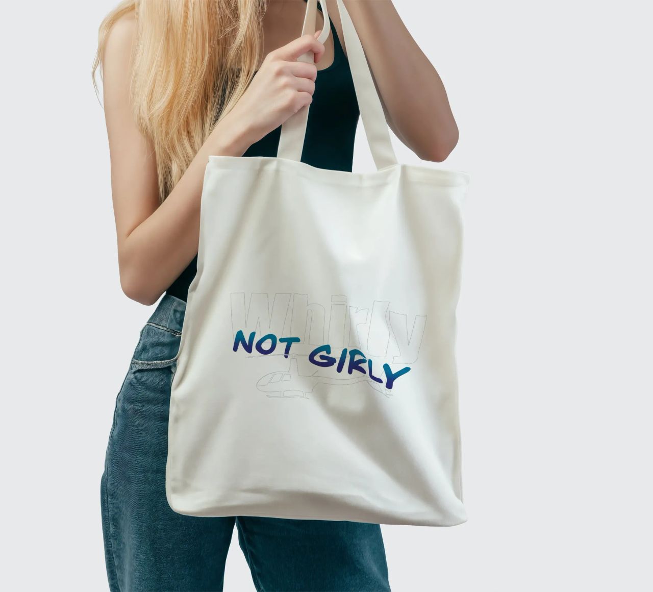 Whirly not girly (white text) borsa in juta da pilotpegasus