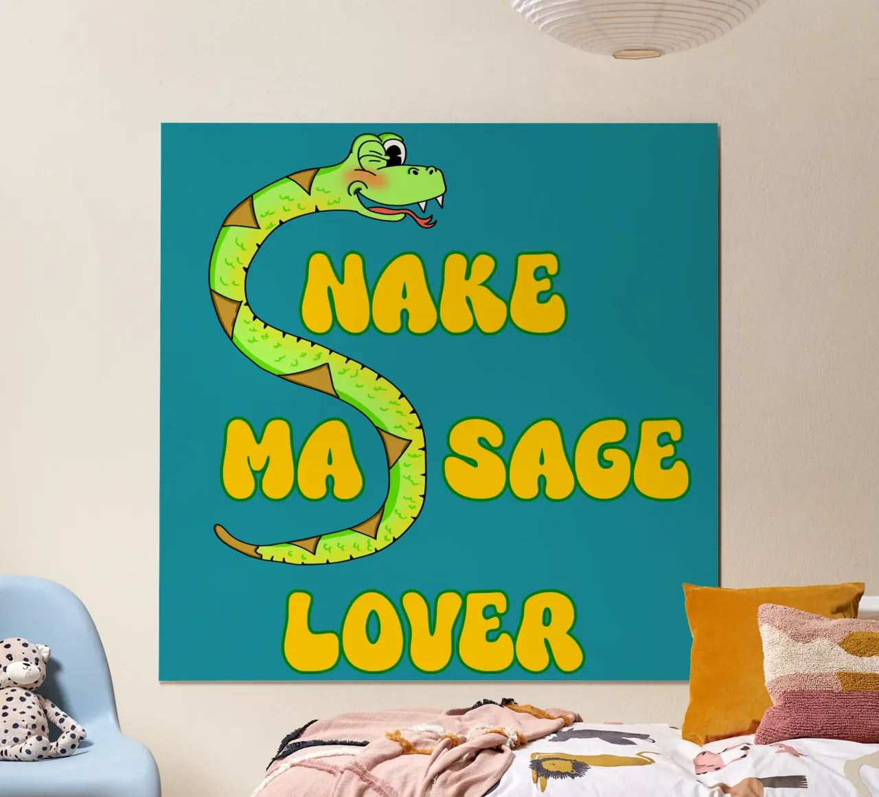 Snake Massage Lover Funny Retro Cartoon Design poster con marco de madera de sillyindustries