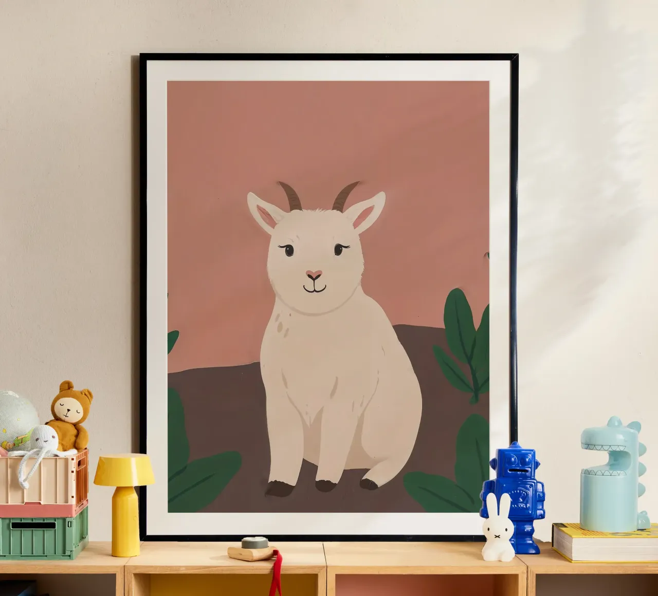 Capra amichevole e minuscola poster con telaio in plastica da SnoopyAnimals
