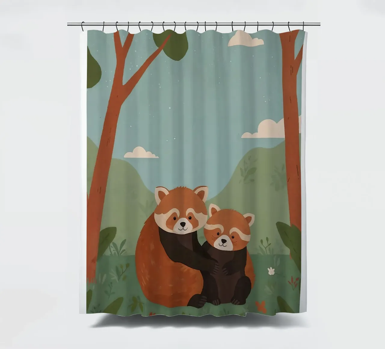 Simpática familia de pandas rojos cortina de baño de SnoopyAnimals