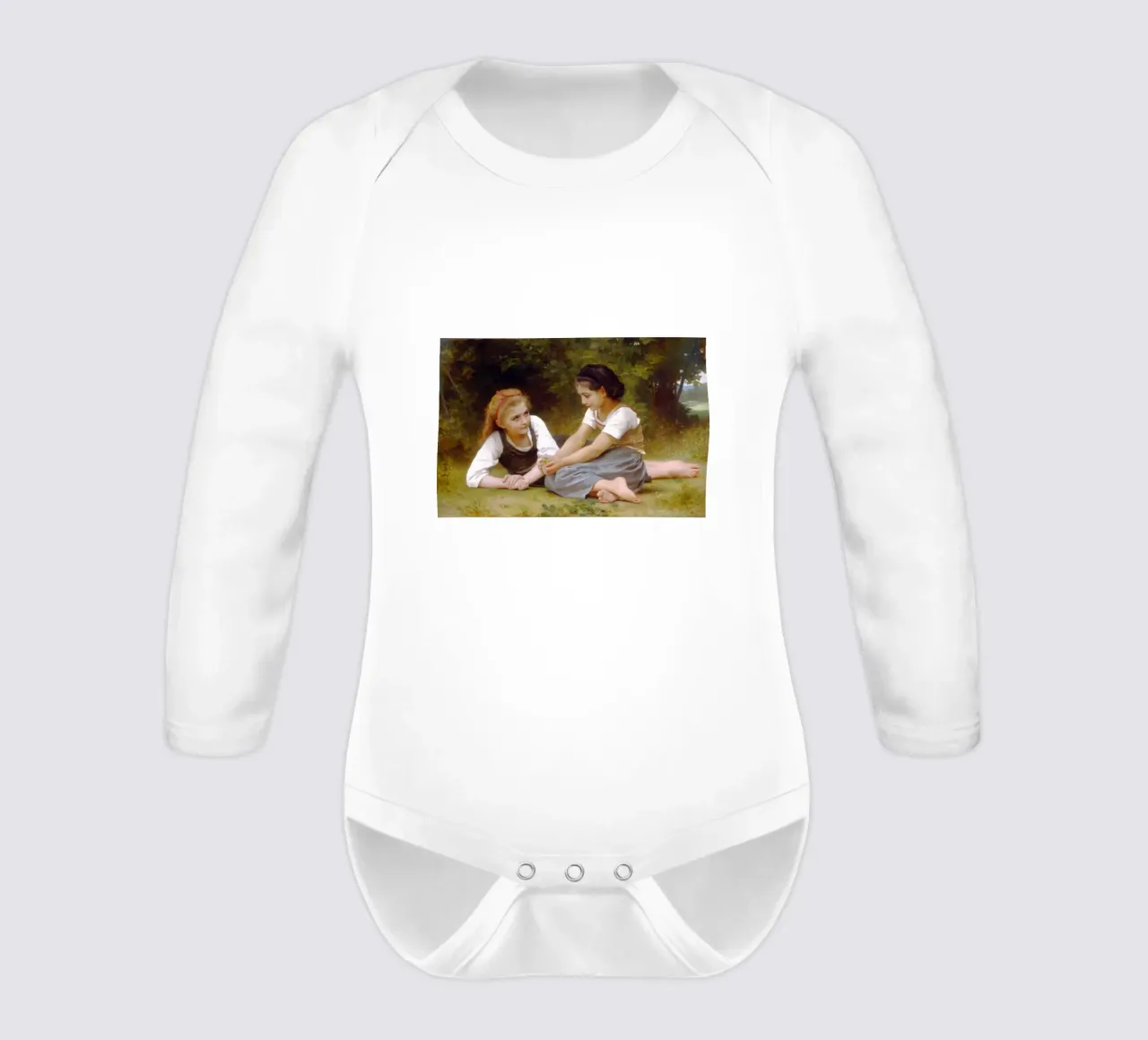 William-Adolphe Bouguereau - The Nut Gatherers long-sleeve baby romper by Timeless Artworks