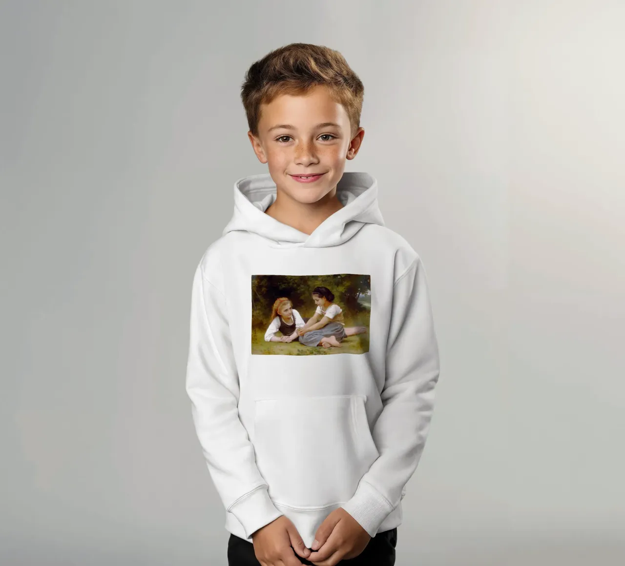 William-Adolphe Bouguereau - The Nut Gatherers kids hoodie by Timeless Artworks