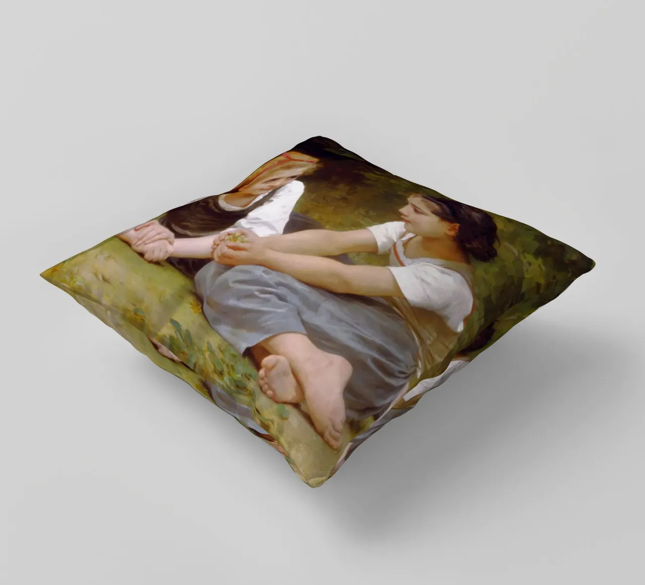 William-Adolphe Bouguereau - The Nut Gatherers decorative cushion by Timeless Artworks