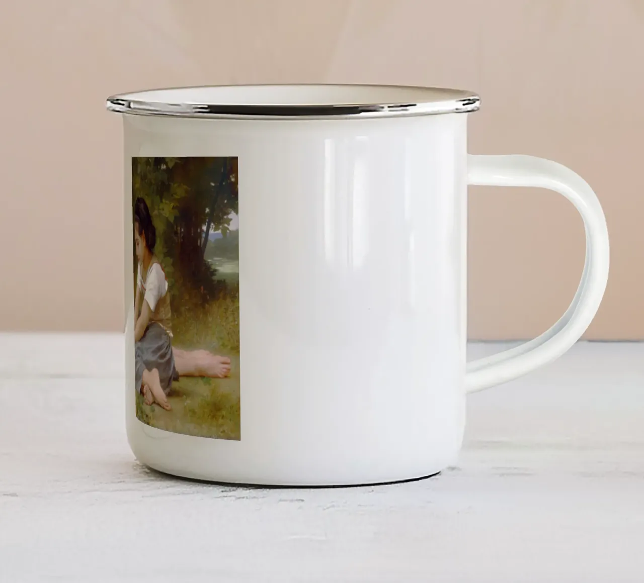 William-Adolphe Bouguereau - I raccoglitori di noci tazza in smalto da Timeless Artworks