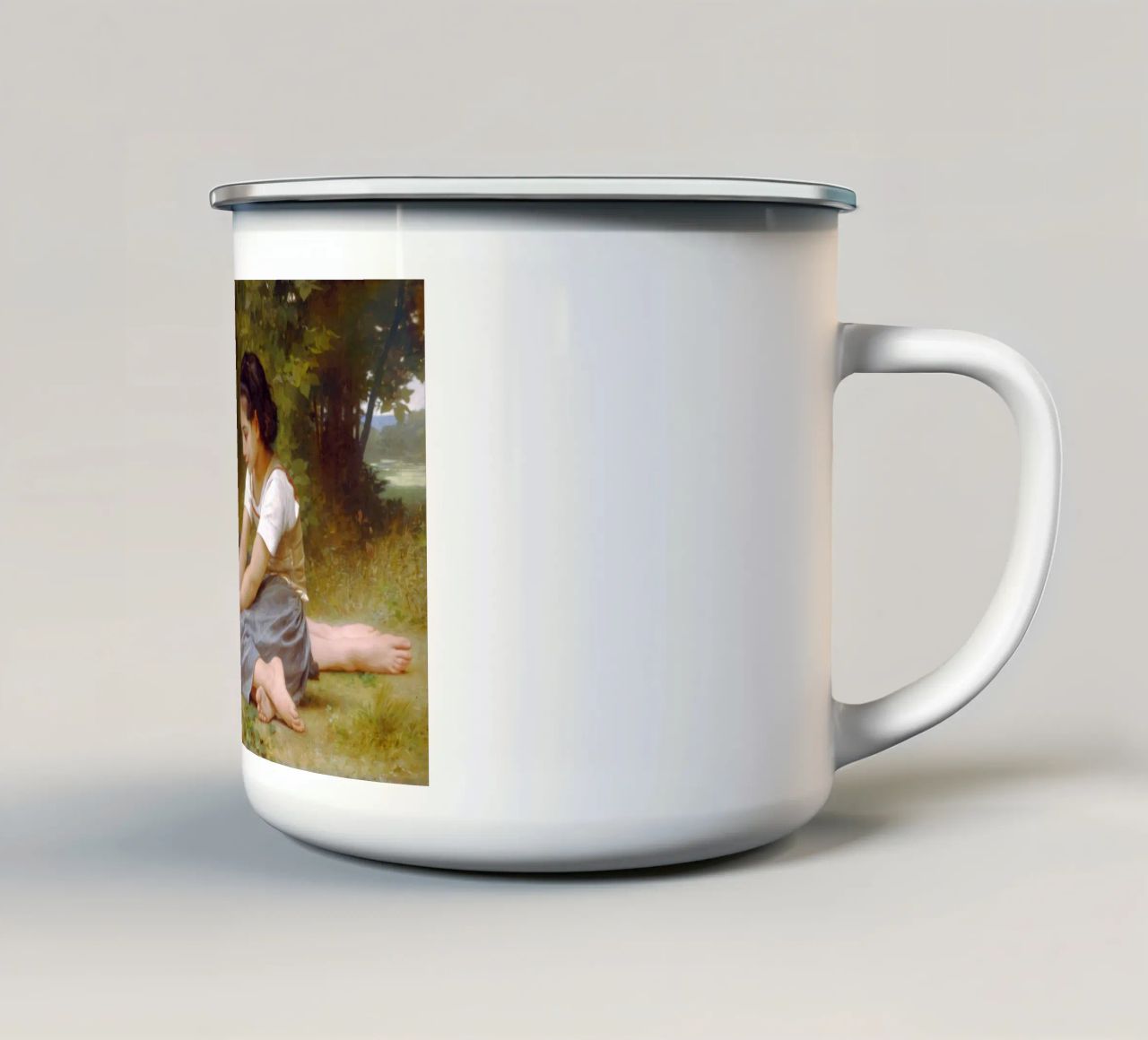 William-Adolphe Bouguereau - I raccoglitori di noci tazza in smalto da Timeless Artworks