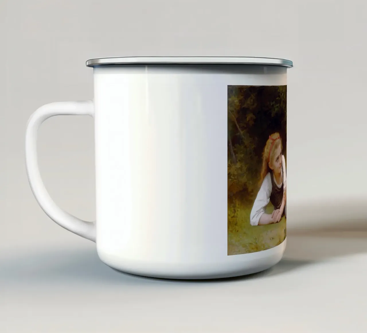 William-Adolphe Bouguereau - I raccoglitori di noci tazza in smalto da Timeless Artworks