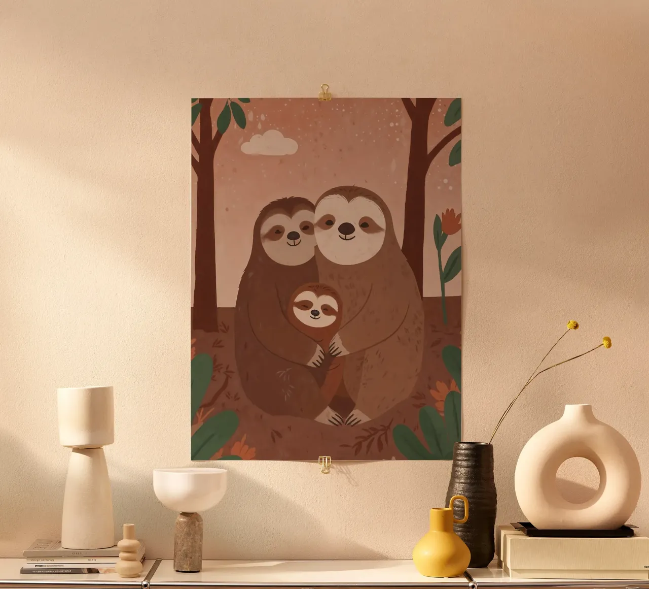 Famiglia di bradipi amichevoli poster con telaio in alluminio da SnoopyAnimals