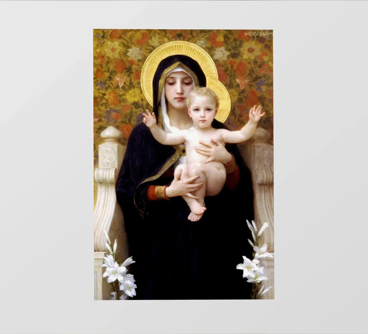 William-Adolphe Bouguereau La Vergine dei Gigli pellicola backlit da Timeless Artworks