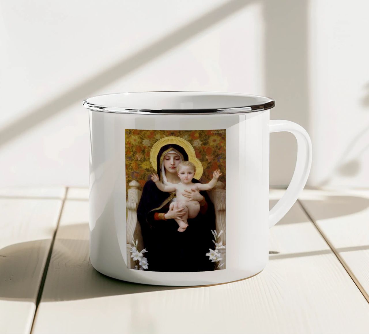 William-Adolphe Bouguereau La Vergine dei Gigli tazza in smalto da Timeless Artworks