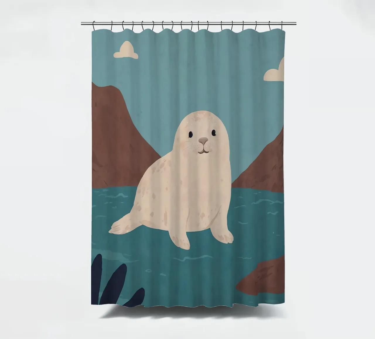 Friendly Tiny Seal shower curtain by SnoopyAnimals