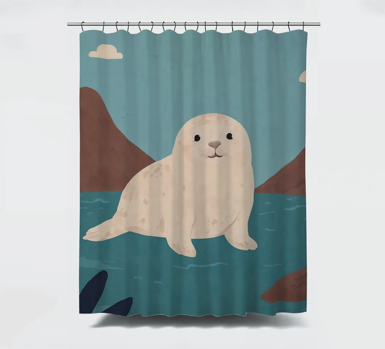 Friendly Tiny Seal shower curtain by SnoopyAnimals