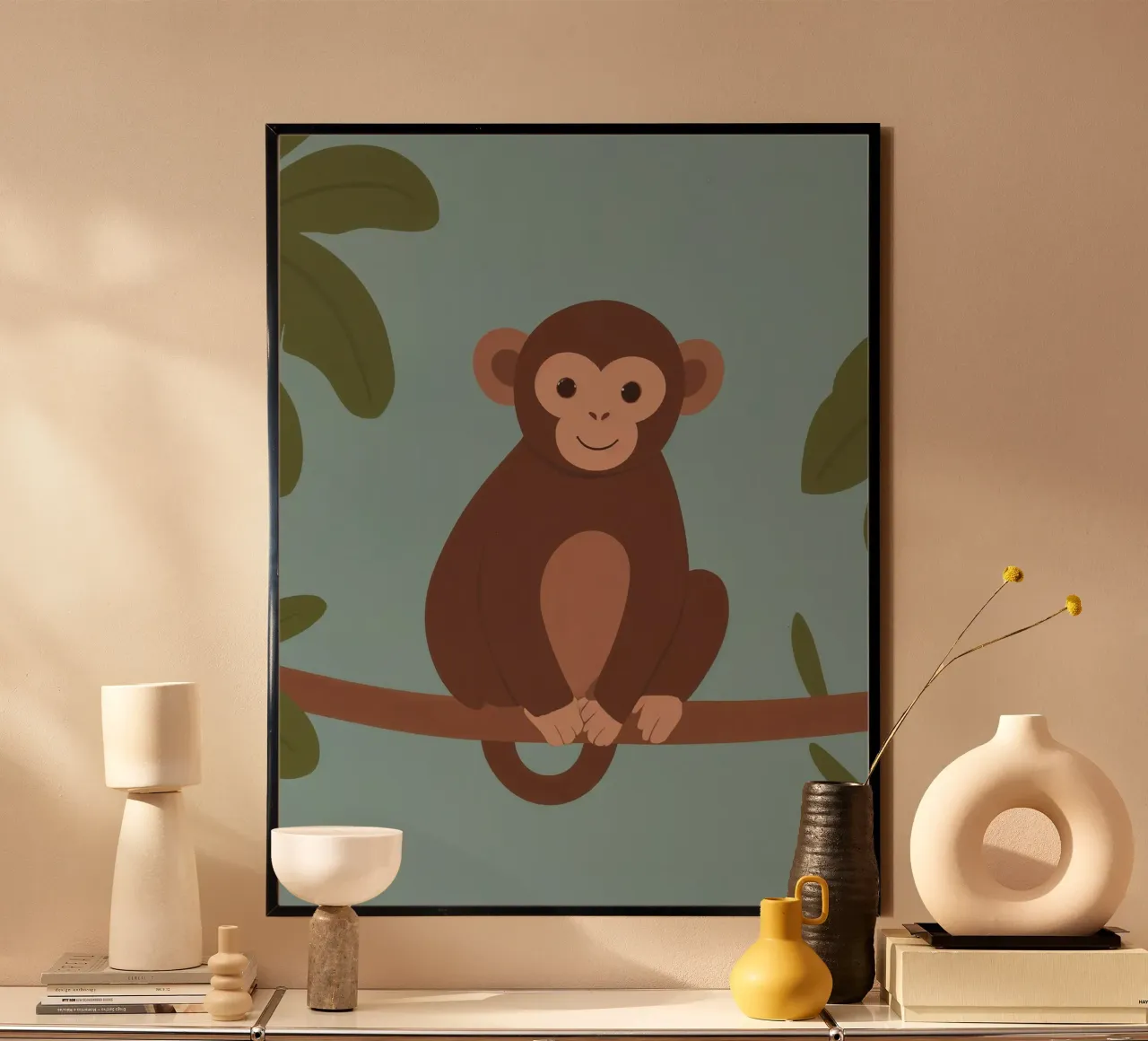 Scimmia amica poster con telaio in alluminio da SnoopyAnimals