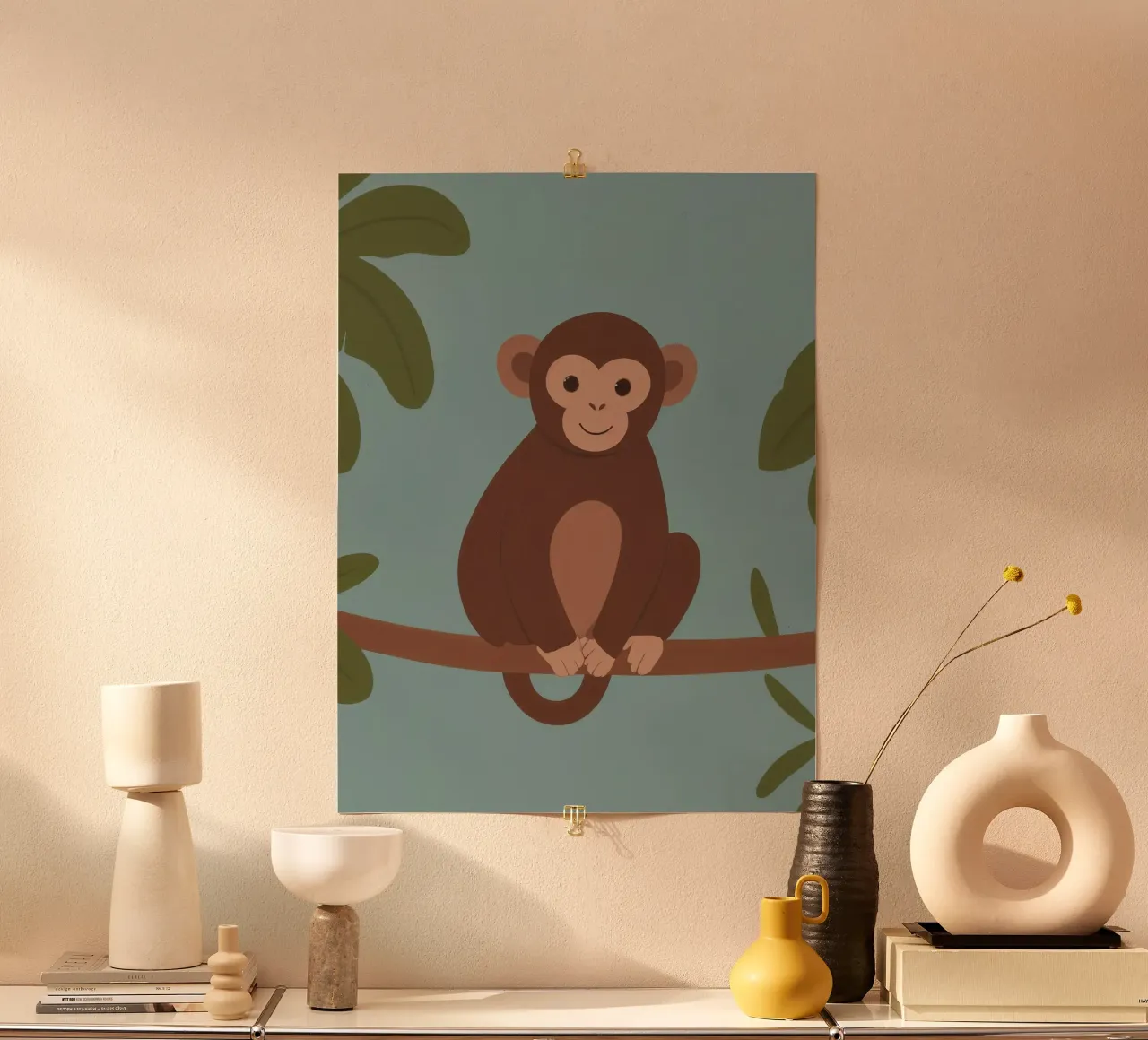 Scimmia amica poster con telaio in alluminio da SnoopyAnimals