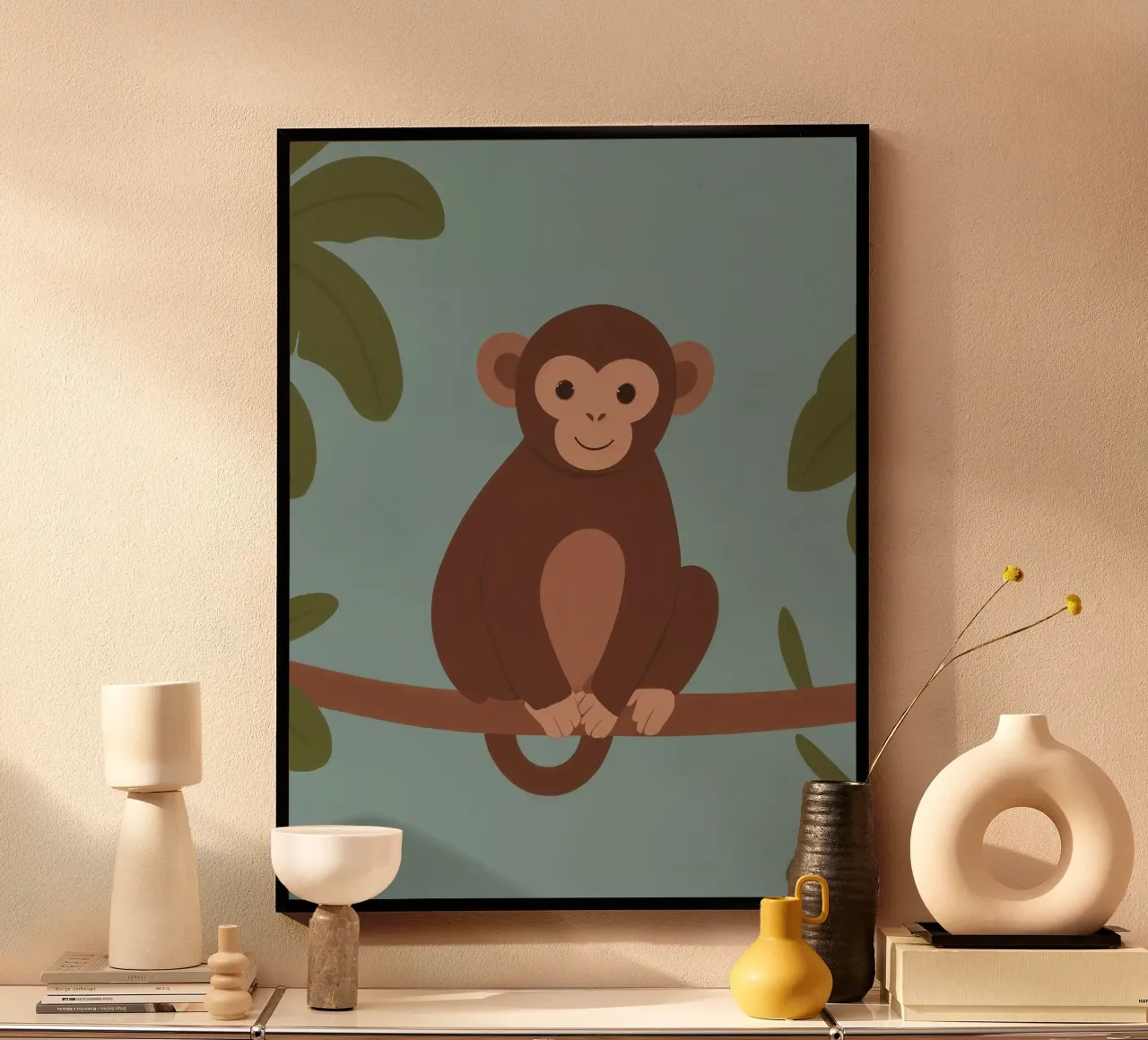 Scimmia amica poster con telaio in alluminio da SnoopyAnimals