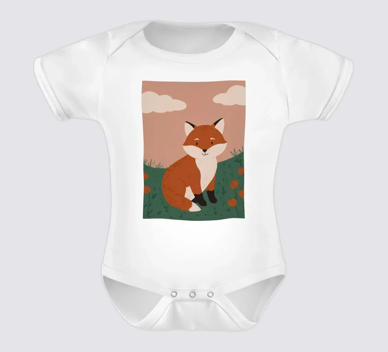 Friendly Little Fox short-sleeve baby romper by SnoopyAnimals
