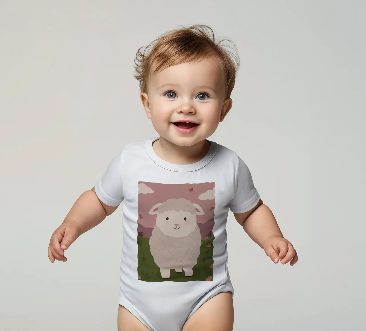 Friendly Little Sheep short-sleeve baby romper by SnoopyAnimals