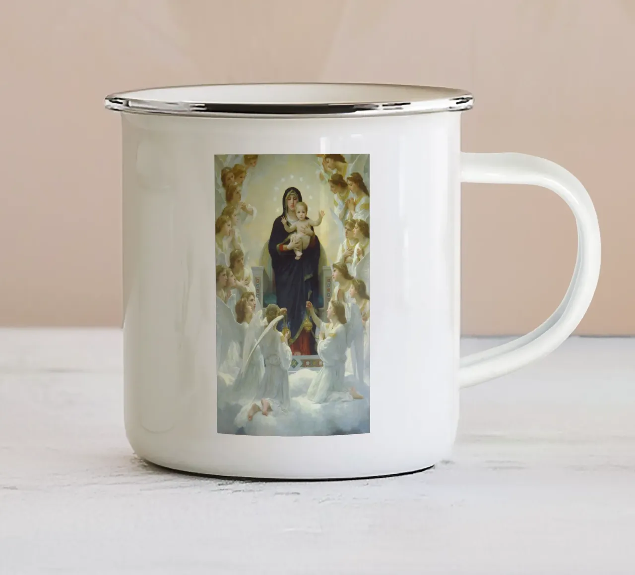 William-Adolphe Bouguereau - Die Jungfrau mit Engeln Emaille Tasse von Timeless Artworks
