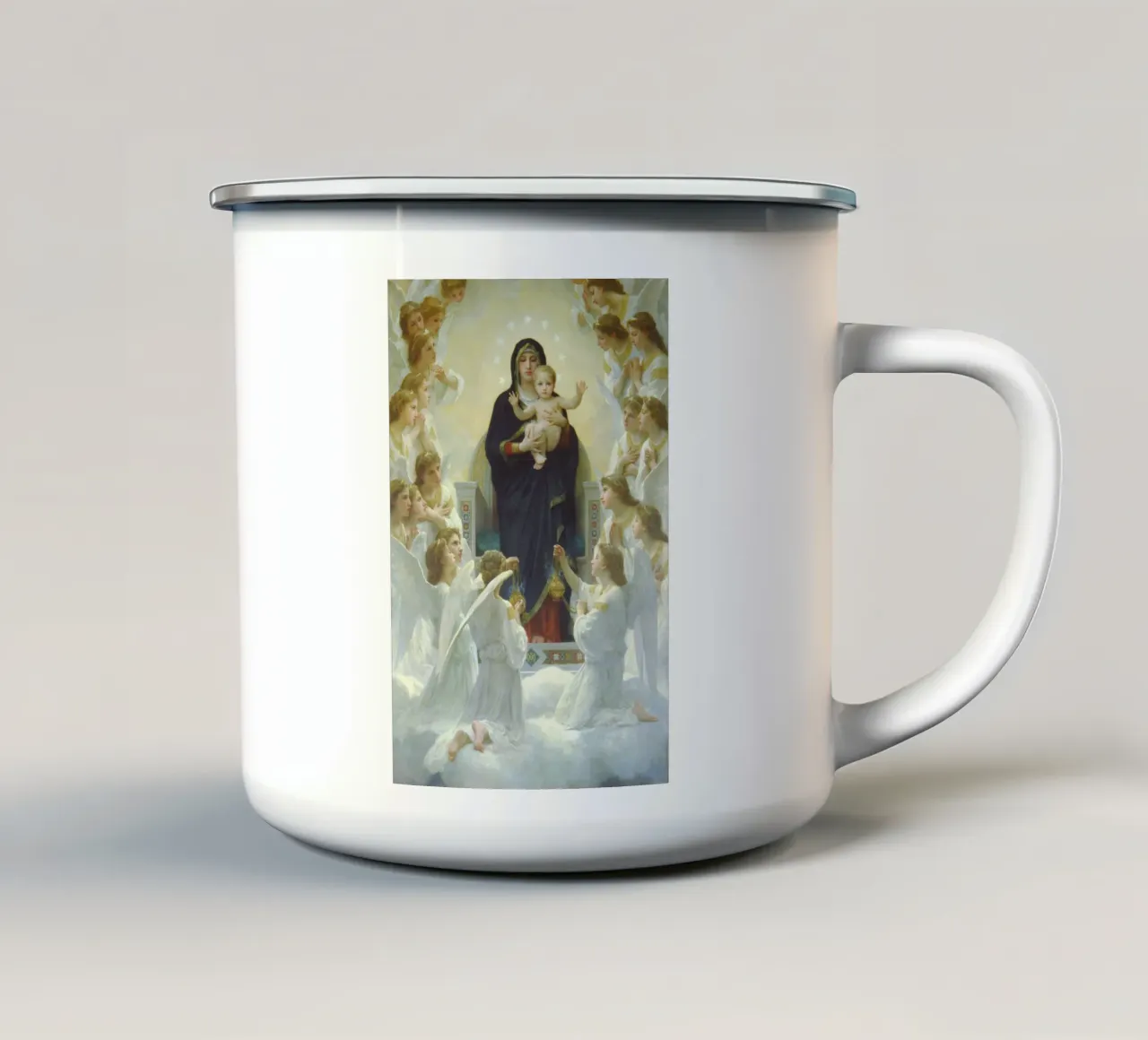 William-Adolphe Bouguereau - Die Jungfrau mit Engeln Emaille Tasse von Timeless Artworks