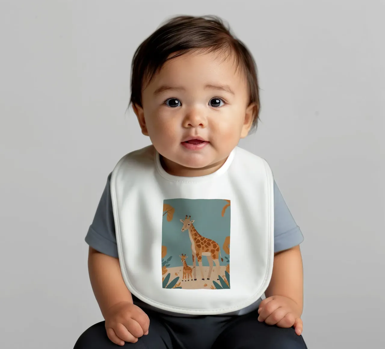 Friendly Giraffe Family baby bib by SnoopyAnimals