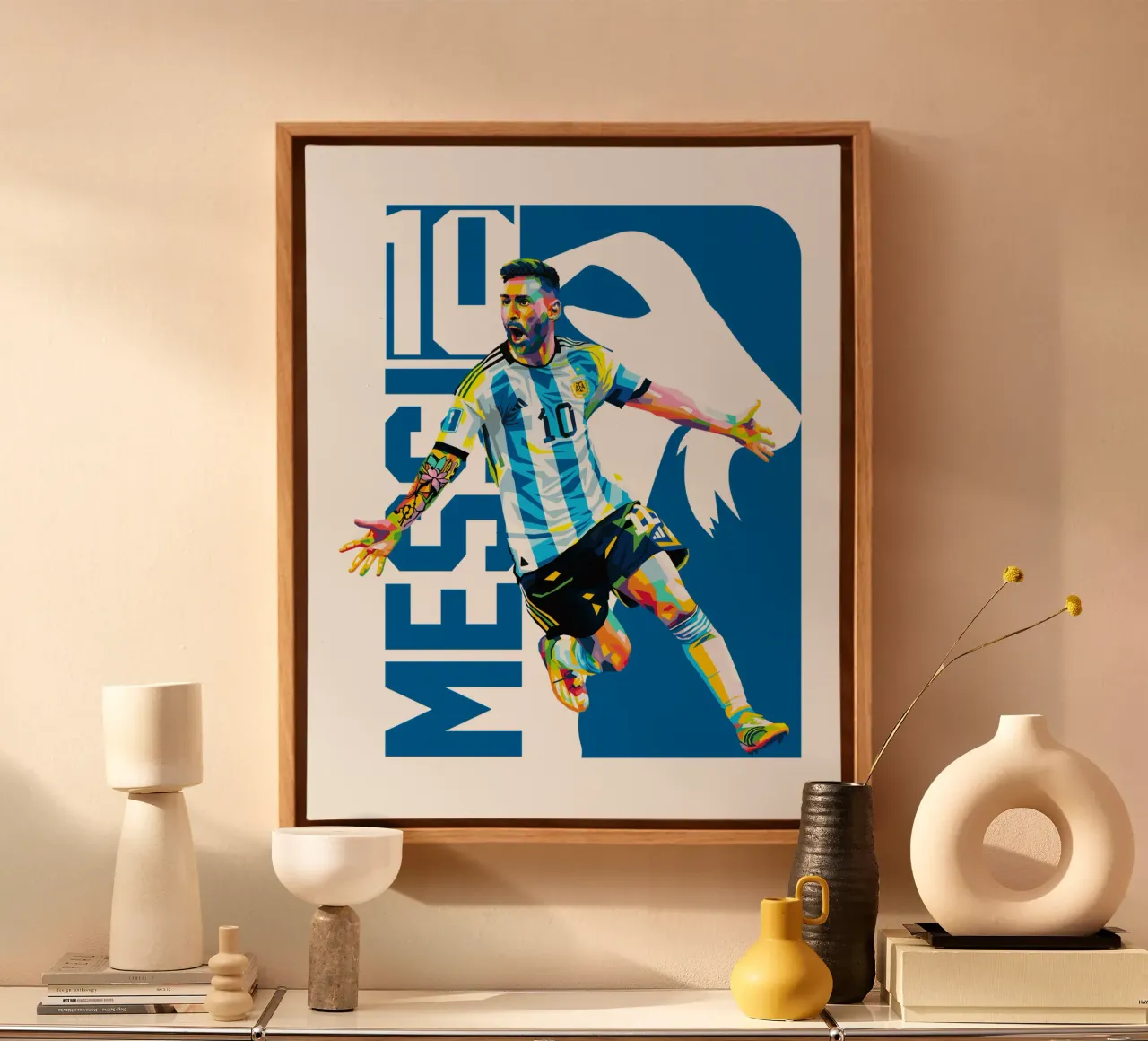 Lionel Messi celebra la Coppa del Mondo tela con Cornice a cassetta da WPAP MALANG