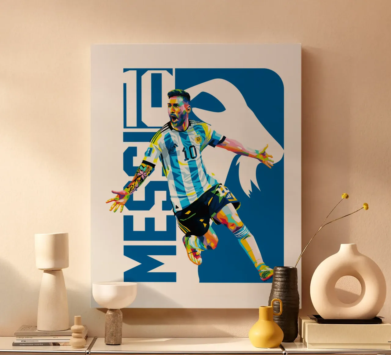 Lionel Messi celebra la Coppa del Mondo tela con Cornice a cassetta da WPAP MALANG