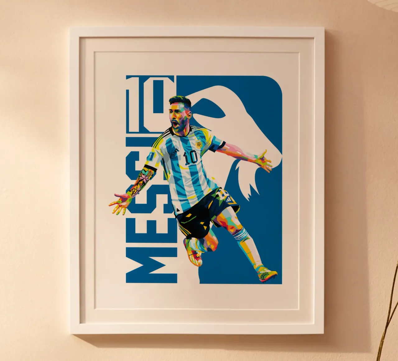 Lionel Messi celebra la Coppa del Mondo poster con telaio in legno da WPAP MALANG