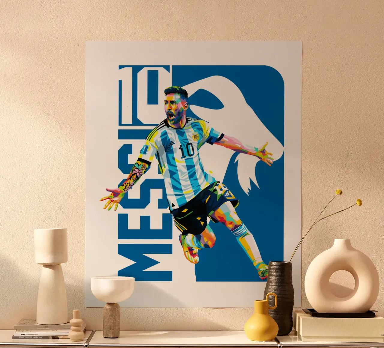 Lionel Messi celebra la Coppa del Mondo poster con telaio in legno da WPAP MALANG