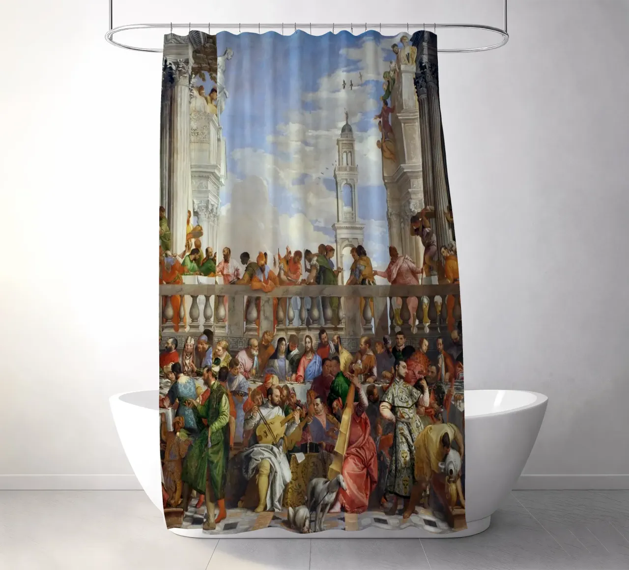 Veronese (Paolo Caliari) Le nozze di Cana tenda da doccia da Timeless Artworks