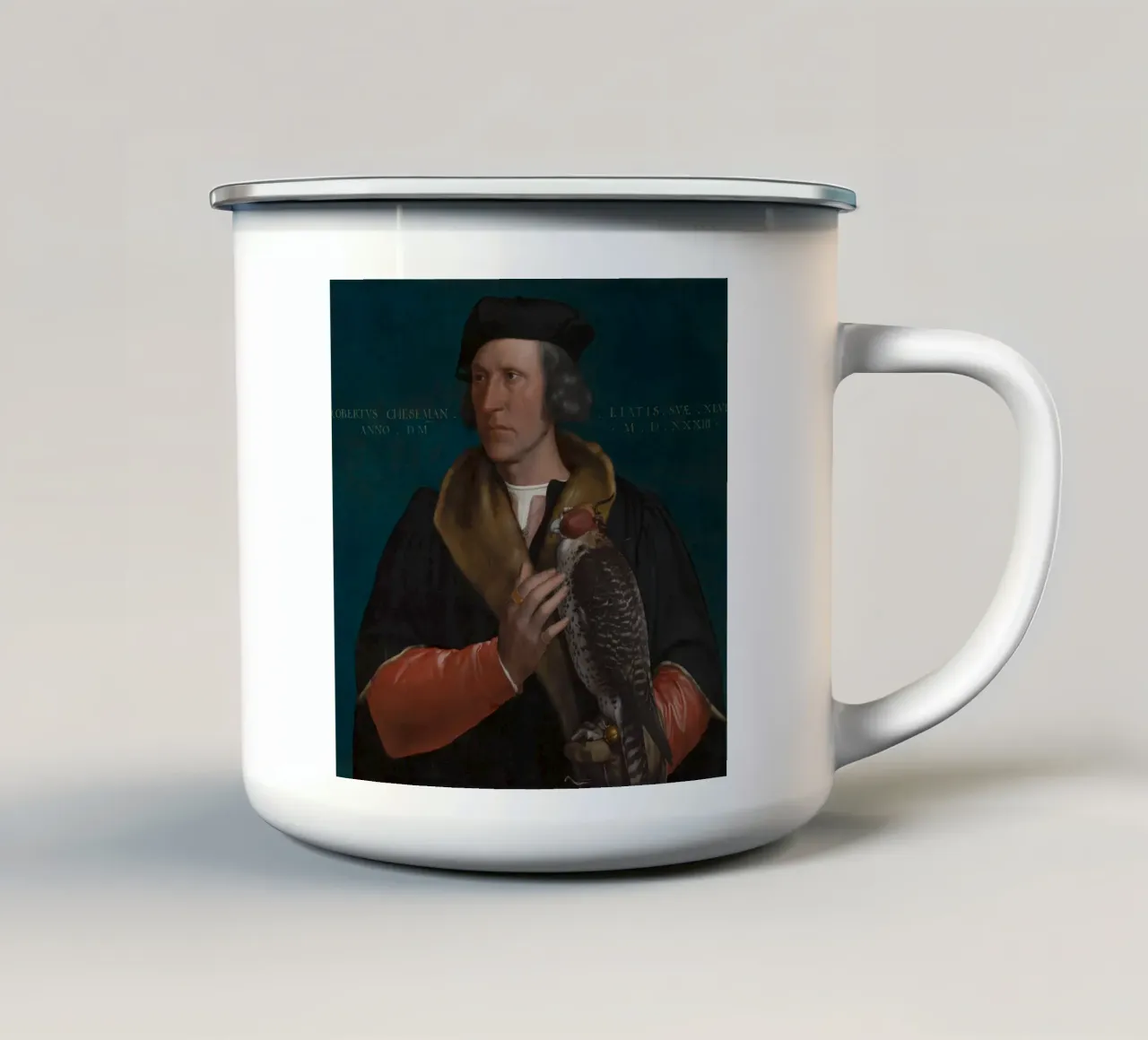 Hans Holbein - Il ritratto giovanile di Robert Cheseman tazza in smalto da Timeless Artworks