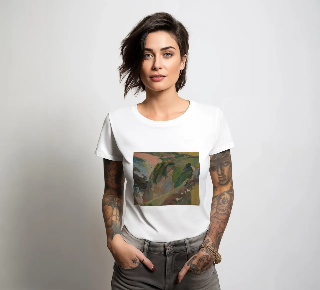 Paul Gauguin - The Flageolet Player on the Cliff women's fitted t-shirt by Timeless Artworks