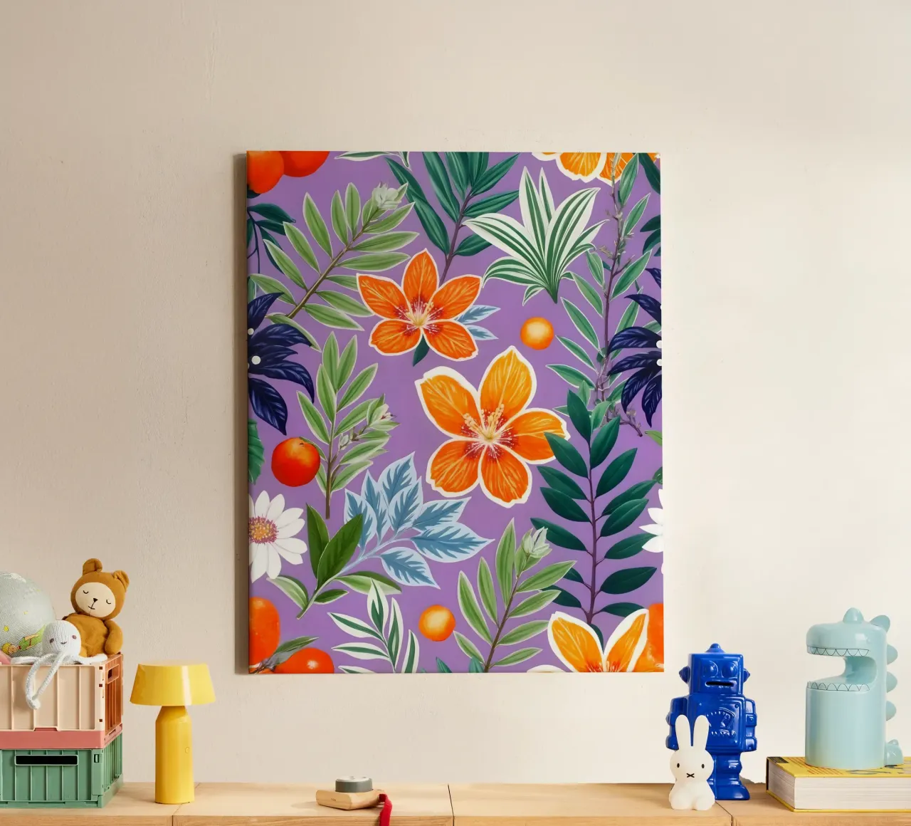 Lila Tropisch, Jungle Botanisch Natuurpatroon canvas met Baklijst van 83oranges