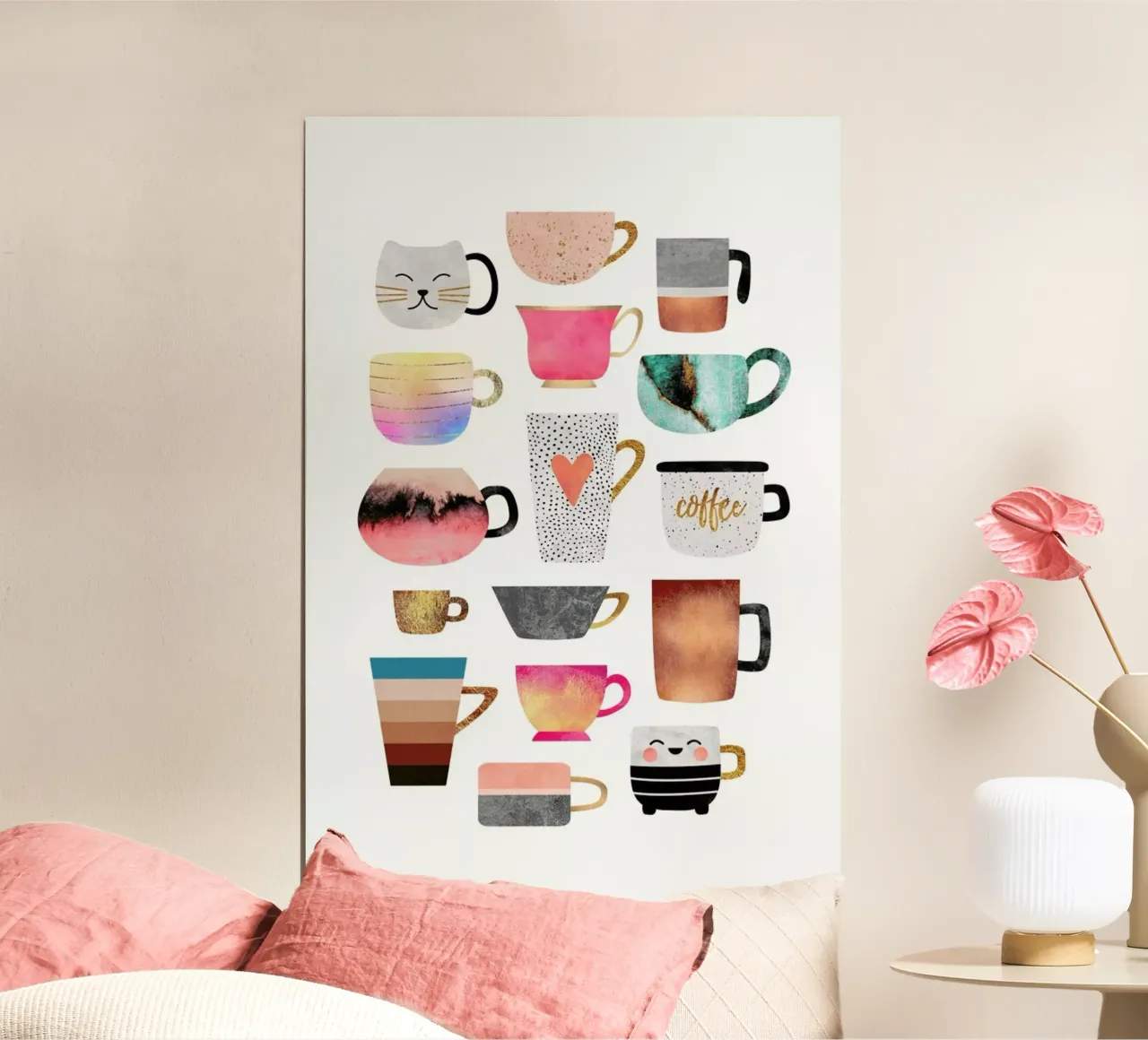 Coffee Cup Collection poster con telaio in alluminio da Elisabeth Fredriksson
