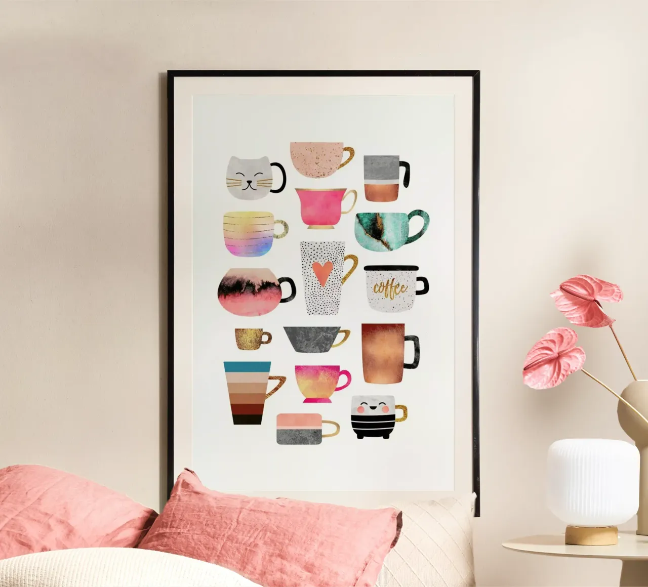 Coffee Cup Collection poster con telaio in alluminio da Elisabeth Fredriksson