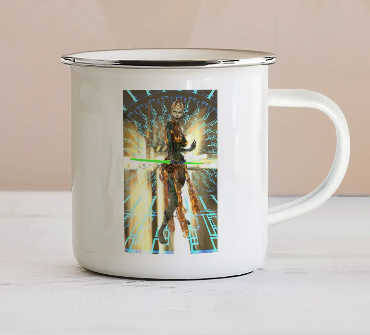 Grynn-Dyl - Sci-Fi Warrior with Lightsaber tazza in smalto da the-witcher
